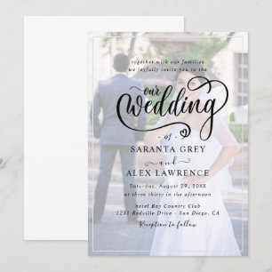 Einfache Schwarz-Weiß-Overlay-Foto-Hochzeit Einladung