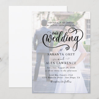 Einfache Schwarz-Weiß-Overlay-Foto-Hochzeit Einladung