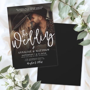 Einfache Schwarz-Weiß-Overlay-Foto-Hochzeit Einladung
