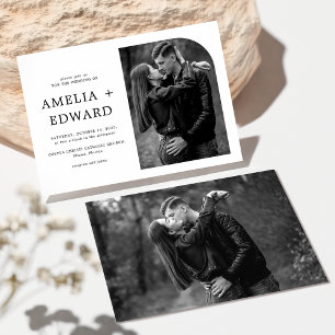 Einfache Schwarz-Weiß-Overlay-Foto-Hochzeit Einladung