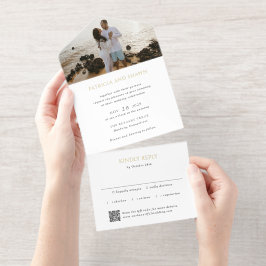 Einfache Schwarz-Weiß QR Code Elegante Hochzeit All-in-One-Einladung