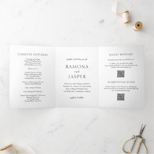 Einfache Schwarz-Weiß-QR-Code Moderne Hochzeit Dreifach Gefaltete Einladung