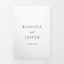 Einfache Schwarz-Weiß-QR-Code Moderne Hochzeit Dreifach Gefaltete Einladung