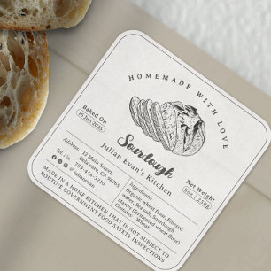 Einfache Schwarz-Weiß-Sauerteig-Cottage-Law-Label Quadratischer Aufkleber