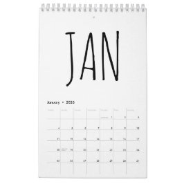 Einfache Schwarz-Weiß-Schrift Kalender