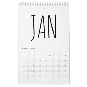Einfache Schwarz-Weiß-Schrift Kalender