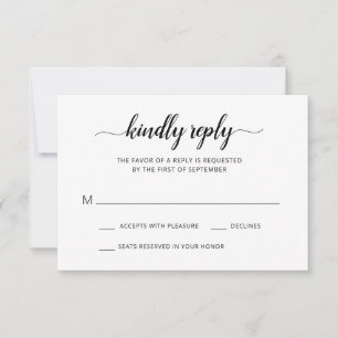 Einfache Schwarz-Weiß-Script-Hochzeit RSVP Karte