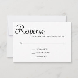 Einfache Schwarz-Weiß-Script-Hochzeit RSVP Karte