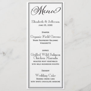 Einfache Schwarz-Weiß-Script-Hochzeitskarte Menükarte