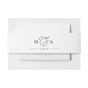 Einfache Schwarz-Weiß-Script-Monogramm-Hochzeit Einladungsbanderole
