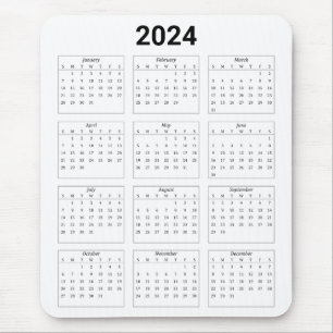 Einfache Schwarz/Weiß USA 2024 - Jährlicher Kalend Mousepad