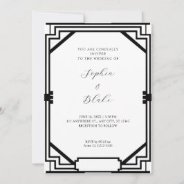 Einfache Schwarz/Weiß Vintag Art Déco Hochzeit Einladung