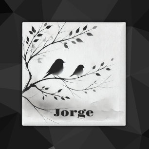 Einfache Schwarz-Weiß-Vögel, die in Bäumen herumbl Magnet