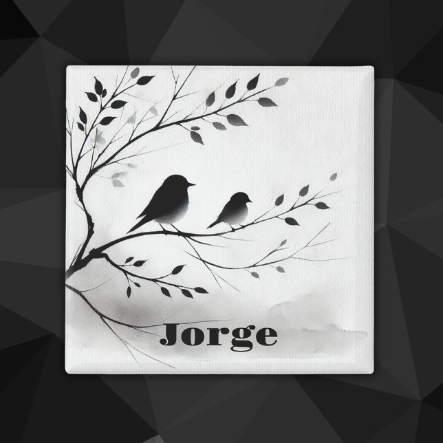 Einfache Schwarz-Weiß-Vögel, die in Bäumen herumbl Magnet (Von Creator hochgeladen)