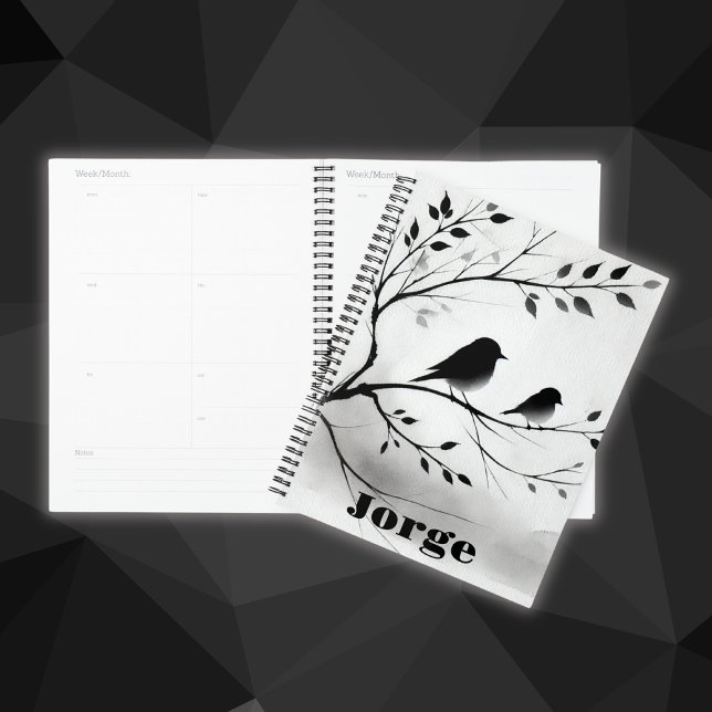 Einfache Schwarz-Weiß-Vögel, die in Bäumen herumbl Planer (Von Creator hochgeladen)