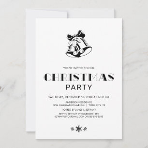 Einfache Schwarz-Weiß-Weihnachtsglocken-Party Einladung