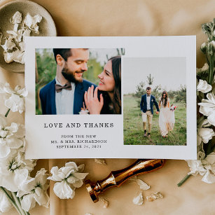 Einfache Schwarz-Weiß-Zwei-Foto Hochzeit Vielen Da Postkarte