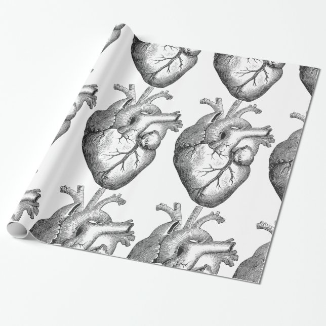 Einfache Schwarz-weiße Anatomie-Herz-Illustration Geschenkpapier (Ungerollt)