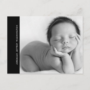Einfache schwarz-weiße Babygburt Foto-Ankündigung Ankündigungspostkarte