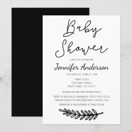 Einfache Schwarz-weiße botanische Baby-mit Einladung