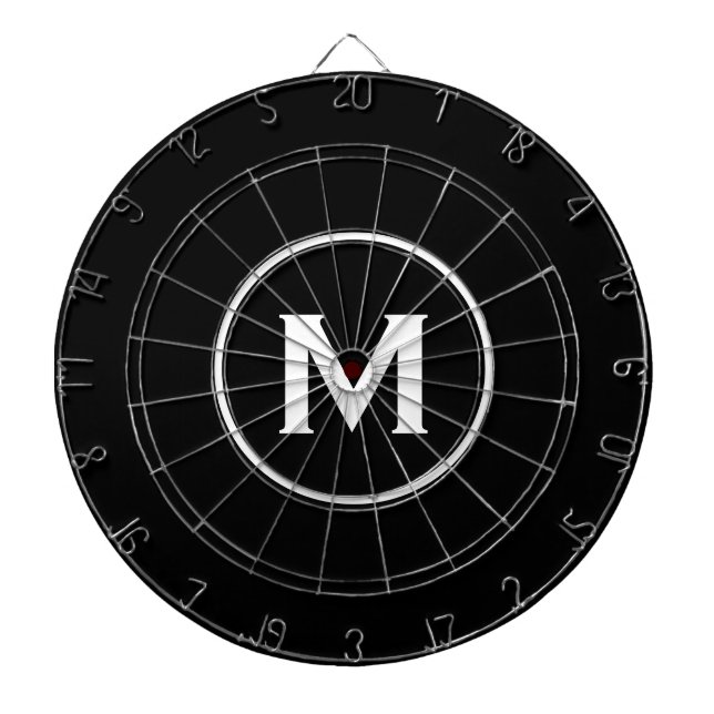 Einfache Schwarz-weiße Classic Monogramm Dartscheibe (vorne)