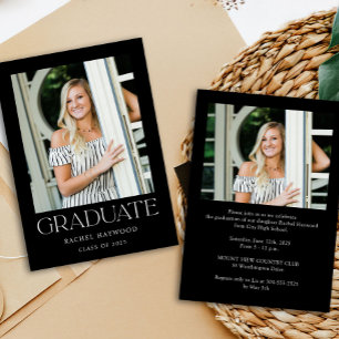 Einfache Schwarz-weiße Foto-2025-Graduierungsparte Einladung