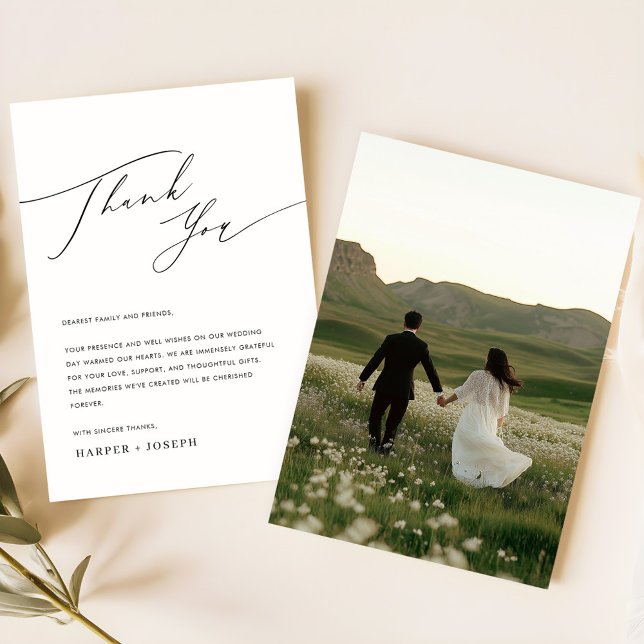Einfache Schwarz-weiße Foto Hochzeitsempfehlung Dankeskarte (Von Creator hochgeladen)