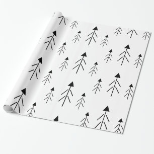 Einfache Schwarz-weiße frohe Weihnachtsbaumen Gesc Geschenkpapier