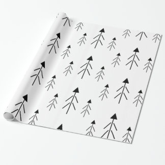 Einfache Schwarz-weiße frohe Weihnachtsbaumen Gesc Geschenkpapier