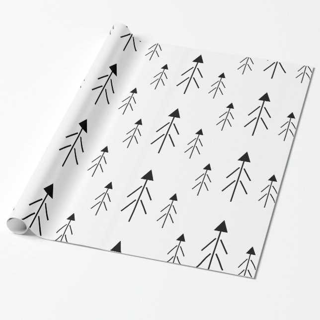 Einfache Schwarz-weiße frohe Weihnachtsbaumen Gesc Geschenkpapier (Ungerollt)