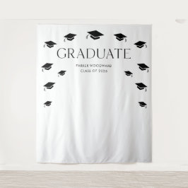 Einfache schwarz-weiße Graduierungskappe Wandteppich