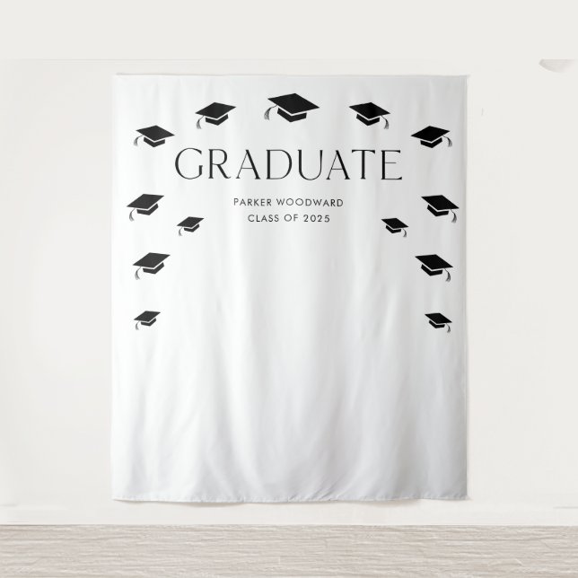 Einfache schwarz-weiße Graduierungskappe Wandteppich (Vorderseite)