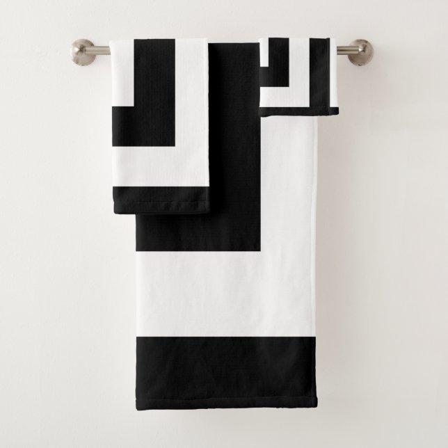 Einfache Schwarz-weiße griechische Schlüssel Badhandtuch Set (Insitu)