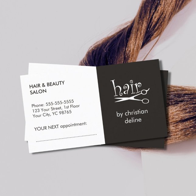 Einfache Schwarz-weiße Hair Stylist-Terminkarte Terminkarte (Von Creator hochgeladen)