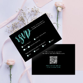 Einfache Schwarz-weiße Hochzeit mit QR-Code RSVP Karte