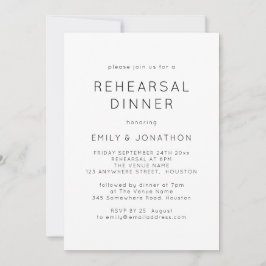 Einfache Schwarz-weiße Hochzeit Probe Dinner Einladung