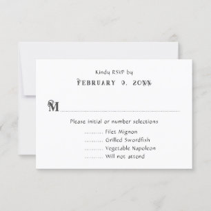 Einfache schwarz-weiße Hochzeits-Menü-Antwortkarte RSVP Karte