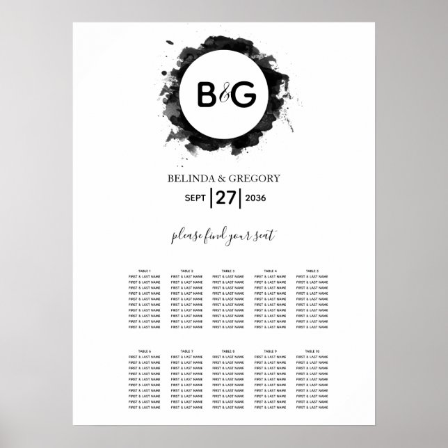 Einfache Schwarz-weiße Hochzeitskarte Poster (Vorne)