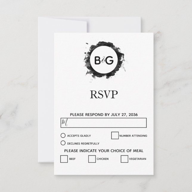 Einfache Schwarz-weiße Hochzeitskarten RSVP Karte (Vorderseite)