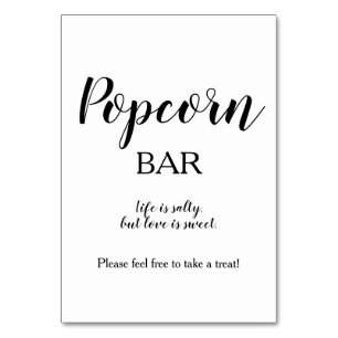 Einfache Schwarz-weiße Kalligrafie Popcorn-Bar Tischnummer