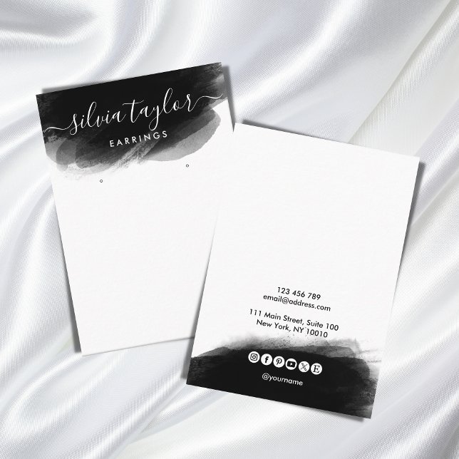 Einfache Schwarz-weiße Kalligrafie Visitenkarte (modern simple minimalist black watercolor brush stroke)