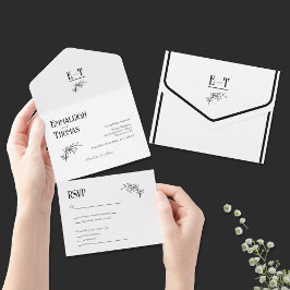 Einfache Schwarz-weiße Klassik Moderne Hochzeit All In One Einladung