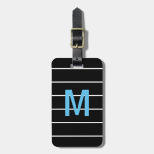 Einfache Schwarz-weiße Linien Blue Bold Monogram Gepäckanhänger