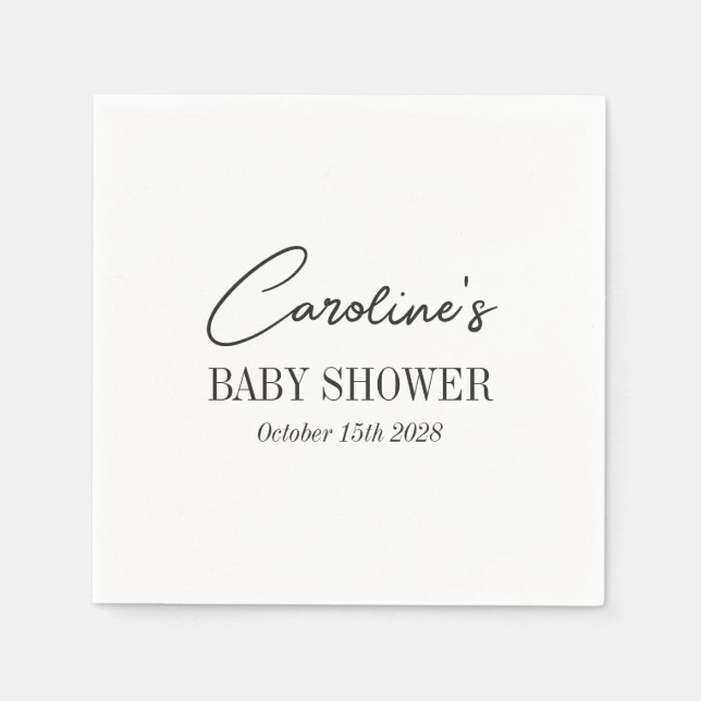 Einfache Schwarz-weiße Minimalistische Babydusche Serviette (Vorderseite)