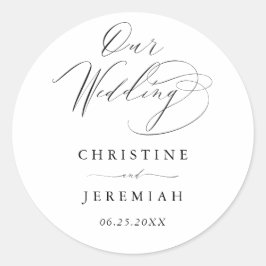 Einfache Schwarz-weiße moderne Script-Hochzeit Runder Aufkleber