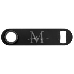 Einfache Schwarz-weiße Monogram Girly Elegante Scr Speed Flaschenöffner