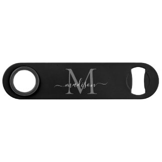 Einfache Schwarz-weiße Monogram Girly Elegante Scr Speed Flaschenöffner