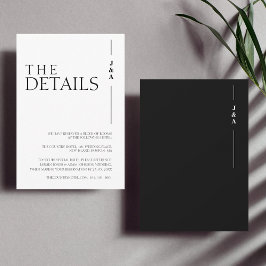 Einfache Schwarz-weiße Monogramm-Hochzeitdetails Begleitkarte