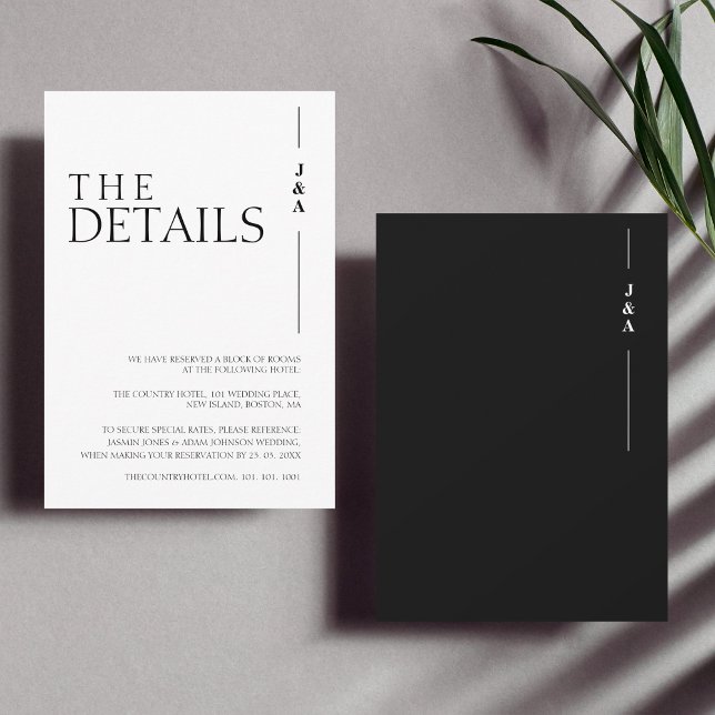 Einfache Schwarz-weiße Monogramm-Hochzeitdetails Begleitkarte (Von Creator hochgeladen)