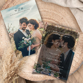 Einfache Schwarz-weiße Overlay-Foto-Hochzeit Einladung